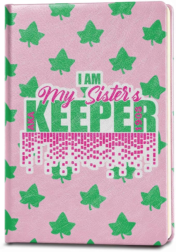 AKA Sorority Gift Leather Notebook for Women Girls Pink and Green Greek Sorority Journal Notebook Sisterhood Graduation Gift (I am My sister)