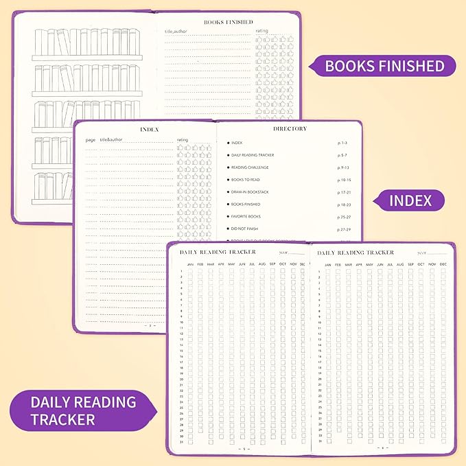 Reading Journal Book Lovers Gifts Book Journal Hardcover Leather For Readers Review and Track Your Reading with 65 Book Reviews, 5.8”x8.3”,DarkPurple