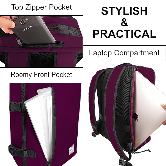 Laptop Travel Backpack Airline Approved Carry-on Under-seat Backpack, Stylish Minimalist Casual, Fuchsia