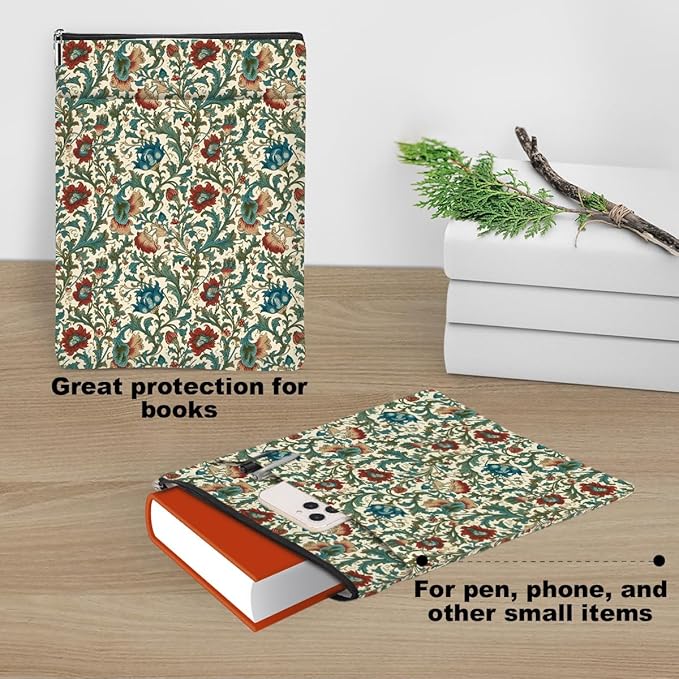 Botanical Book Sleeve, Classic Flower Book Covers for Paperbacks, Floral Book Pouch Book Protector, Book Lovers Gifts for Women Girls Bestie, Book Accessories Book Club Gifts Christmas Birthday Gifts