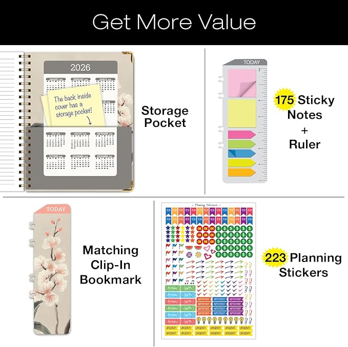 HARDCOVER 2025 Planner, 8.5"x11": 14 Months (November 2024 - December 2025), Daily Weekly Monthly Planner, Yearly Agenda, Bookmark, Pocket Folder and Sticky Note Set (Orchid)