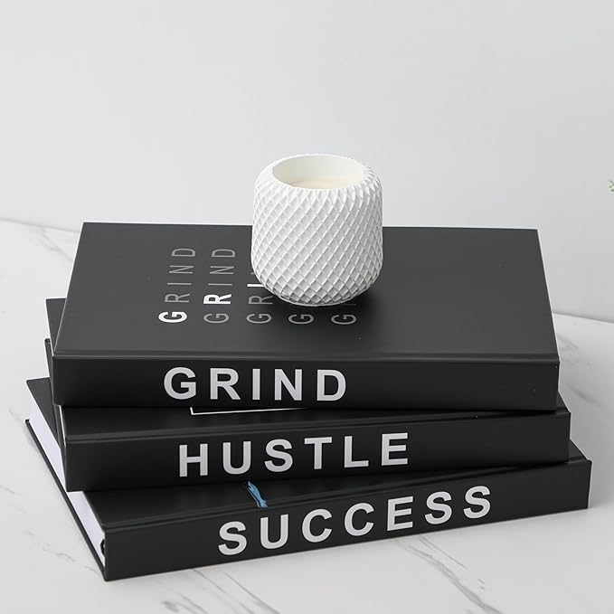 Hardcover Grind Hustle Success Book Decor for Men & Women, Decorative books for Home Decor, Office Decor for Men and Desk Decor for Men, Motivational gift with Black Cover and Blank Pages