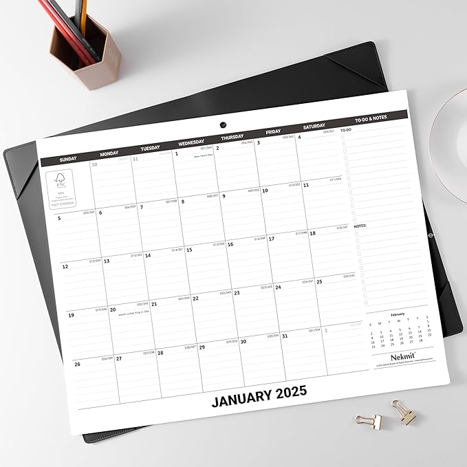 Nekmit Large Desk Calendar 2025 with Desk Protecting Pad, Runs From January 2025 - December 2025, Office Supplies 21" x 16 1/2" Desktop Calendar for Life Planning or Organizing