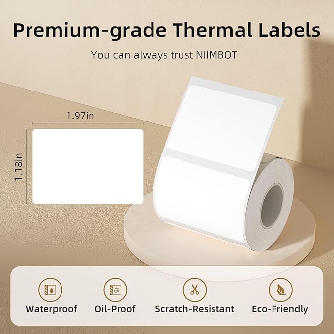NIIMBOT Labels for B1/B21/B3S Lable Printer, 2" x 1.18" (50×30 mm) Waterproof Sticker Paper Shipping Address Labeling Replacement with Self-Adhesive - 1 Roll of 230pcs (White)