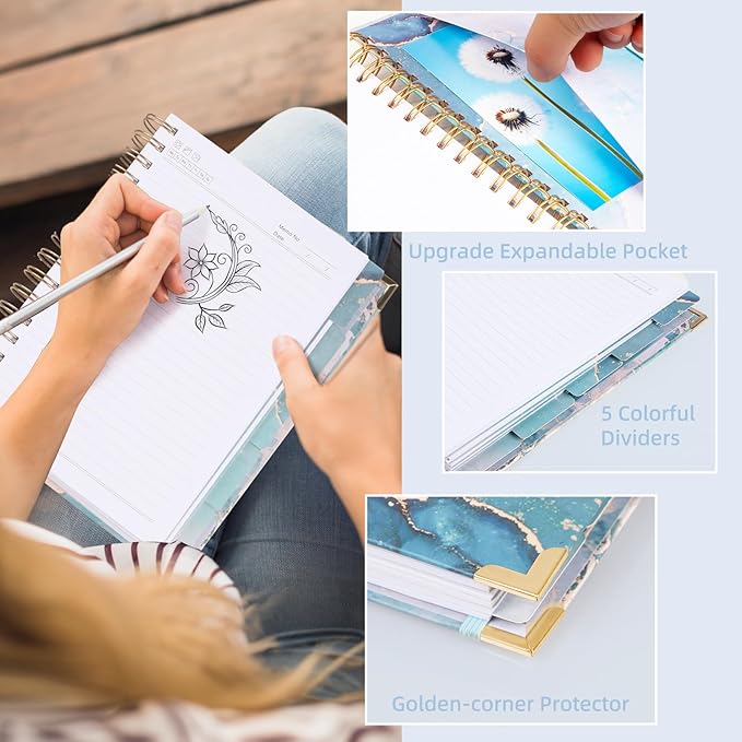 Spiral Notebooks for Work, 240 Pages Lined Spiral Journal Notebook, 5 Subject A5 College Ruled Journals for Writing, 8.6”x6.2''Journaling Notebooks for School Office Supplies (Blue Marble)