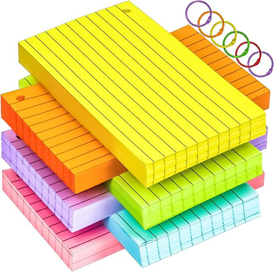 MotBach 280 Pcs Index Cards Flash Cards with Binder Rings,3" x 5", 6 Color Ruled Memo Note Study Cards Memo Scratch Pad Lined Studying Record Index Cards To Do List for Home School Office Supplies