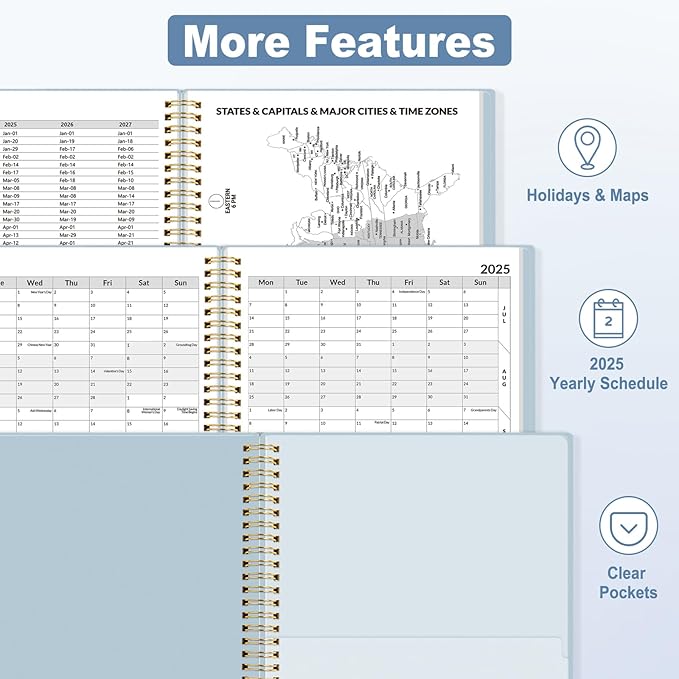 SUNEE 2025 Appointment Book, Quarter-Hourly, Weekly & Monthly - from January 2025 - December 2025, 8.5"x11" Weekly Planner, Flexible Cover, Note Pages, Pockets, Bookmark, Spiral Binding, Blue