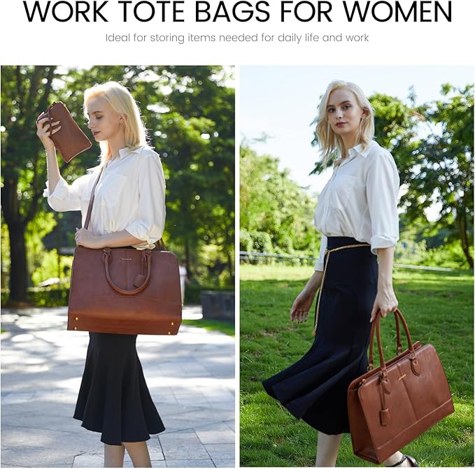 LOVEVOOK Laptop Bag for Women, Work Tote Bags 15.6 inch Computer Bags for Laptops for Women Purse, Large Vintage PU Leather Waterproof Business Office Briefcase, Brown