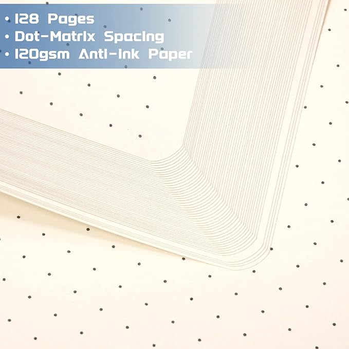 Dotted Journal/Notebook - Dot Grid Hard Cover Notebook, Premium Thick Paper with Fine Inner Pocket, Black Smooth Faux Leather, Pen Loop, 5.3'' x 8.26'' - Deep Blue