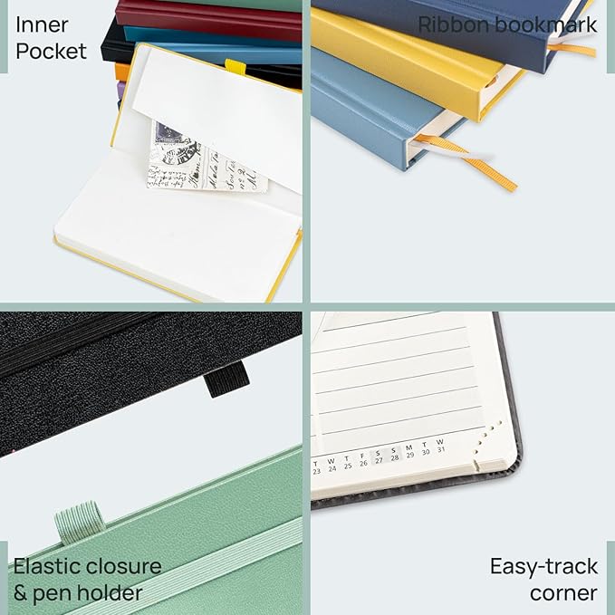 POPRUN Pocket Calendar 2024-2025 for Purse 3.5''x6.5'' Hardcover (17-Month: Aug.24 to Dec.25) Small Academic Planner Daily Weekly Monthly Agenda with Pen Holder, Ivory Paper - Light Yellow