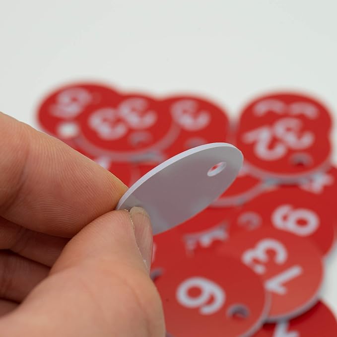 StayMax Plastic ID Number Tags Engraved Tags Key Tags Without Key Rings (1-100, Red)