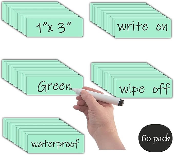 Magnetic Dry Erase Magnets Labels(1x3",Pack of 60),Organizing Schedules in Office/Classroom.Reusable Name Tags on Fridge/White Board,Pastel Colors(Light Green)