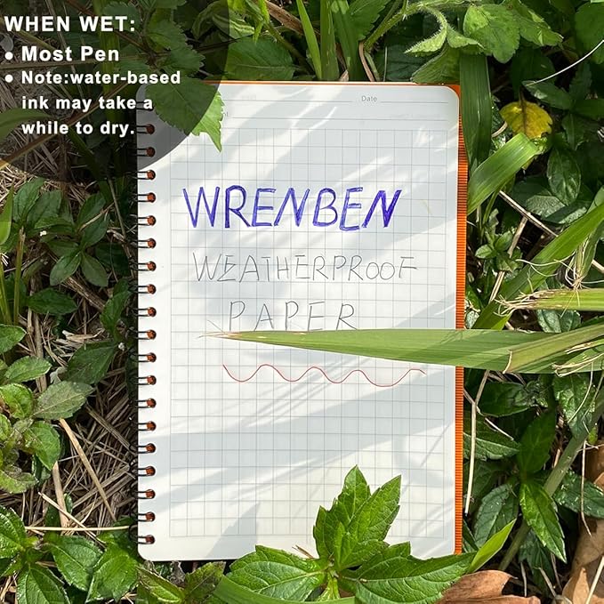 2PCS Field Grid Weatherproof Spiral Notebooks 4.8"x7" with All-Weather Stone Paper and Waterproof PVC Cover, 100 Pages per Pocket Notepad, A6 Medium Memo Steno Pads (Field, Blue)