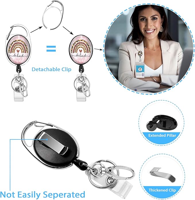 Cute Rainbow Lanyards for Id Badges, Retractable ID Badge Holder with Detachable Lanyard, Fashionable Badge Reel Heavy Duty with Carabiner Clip, Nurse Teacher Office Gifts