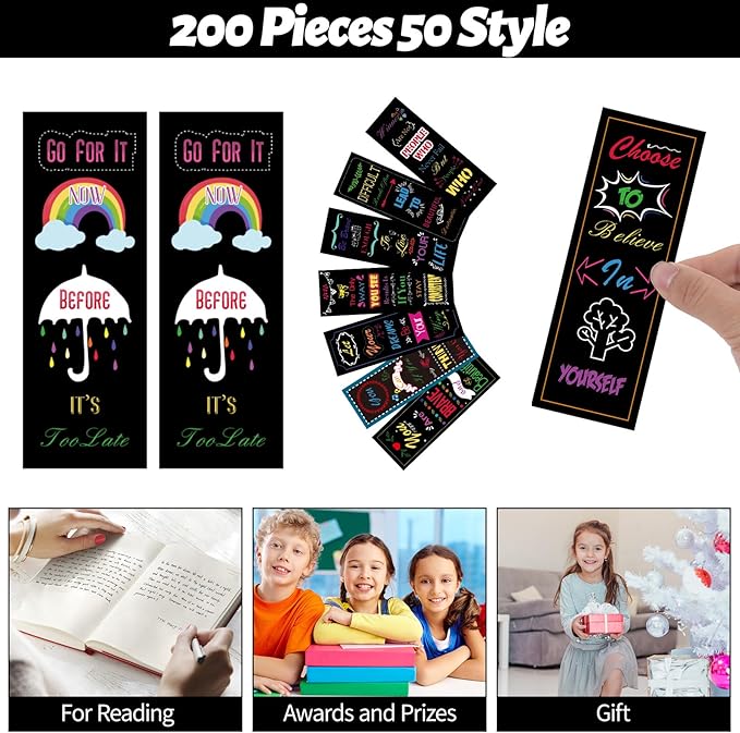 LiYiQ 100 Pcs Motivational Encouraging Inspirational Bookmarks 6×2-inch Double-Sided Bookmarks for Book Lovers Cute Bookmarks for Reading Bookmarks for Students School Supplies