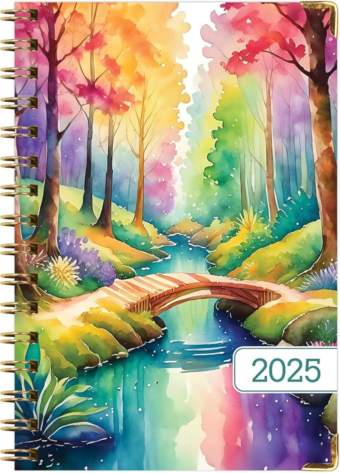 HARDCOVER 2025 Planner, 5.5"x8": 14 Months (November 2024 - December 2025), Daily Weekly Monthly Planner, Yearly Agenda, Bookmark, Pocket Folder and Sticky Note Set (Rainbow Trail)