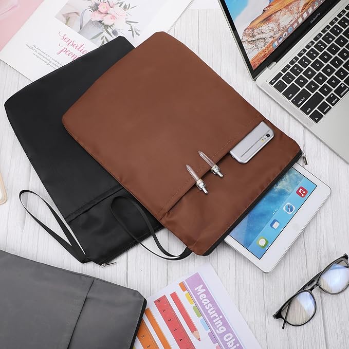 Aliceset 3 Pcs Book Lovers Gifts Book Sleeves with Zipper 11.8 x 9 inch Travel Book Covers Protector Pouch Bag with Pocket Handle Strap for Hardcover Paperback Washable (Black, Dark Brown, Dark Gray)