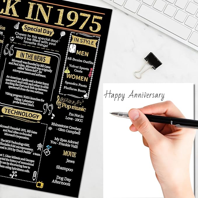 Joycard 50th Anniversary Card for Women Men, Gold Wedding Card for Wife Husband, Sweet Marriage Decorations Gifts for Couple, Perfect for Her Him on Anniversary Day, Gold Wedding Card, Back in 1975