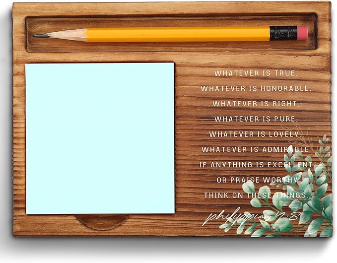 vizuzi Bible Verse Philippians 4 8 Christian Decor Sticky Note Holder Gifts for Women Men Prayer Coworkers Employees Friends Inspirational Positive Scripture Desk Self-Stick Note Pad Holders ZSS51