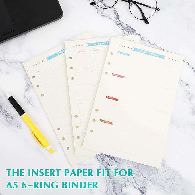 A5 Loose Leave Paper, To Do List/Daily/Week/Month Plan Binder Planner Refills Paper For A5 Ring Binder Notebook,160 Sheets (320 Pages) 6-Hole Notebook Inserts