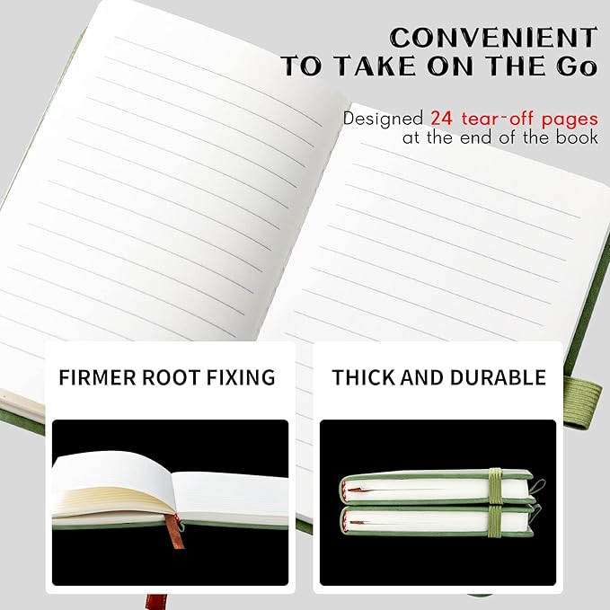 2Pack Pocket Notebook Small Notebook Journal Notebook 4 inches x 5.7 inches 200 Pages Leather Cover With Pen Holder Page Marker Ribbons (Green-withpen)