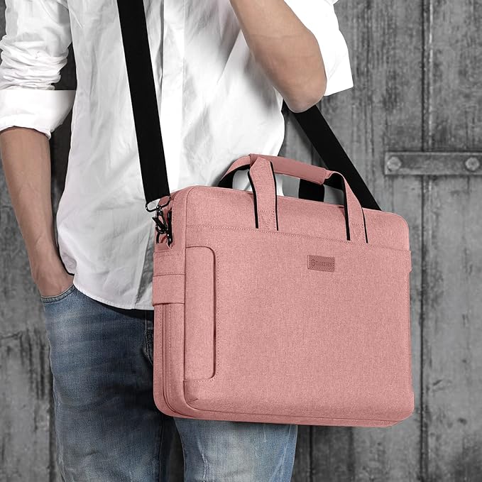Laptop Shoulder Bag, 13-13.3-14-15-15.4-15.6-16-17.3-18 Inch Laptop/Tablet, Water-Repellent Fabric, Business for Men Women (15-16 inch, Pink)