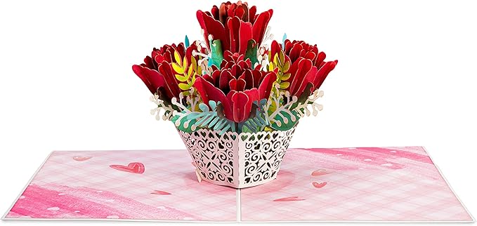 Paper Love 3D Pop Up Card, Lovely Roses Pop-Up Cards, for Birthday, Anniversary, Mothers Day, Thank You, Get Well, All Occasion - 5" x 7" Cover - Includes Envelope and Note Tag