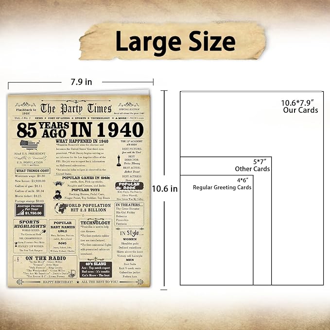 Funny 85th Birthday Card for Dad Mom,Happy 85 Year Old Birthday Gift for Men Women Wedding Anniversary,Giant 85th Bday Decorations Card for Grandma Grandpa