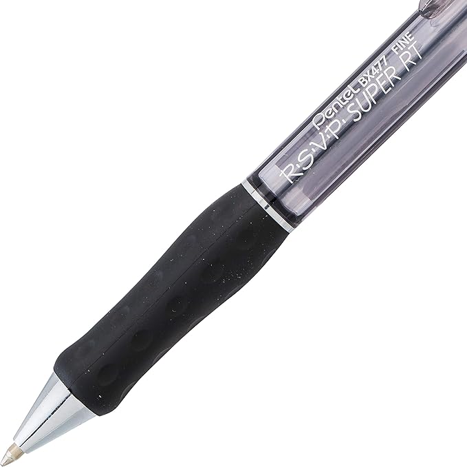Pentel RSVP Super RT Ballpoint Pen, (0.7mm) Fine Line, Black Ink, 2-Pk - BX477BP2A