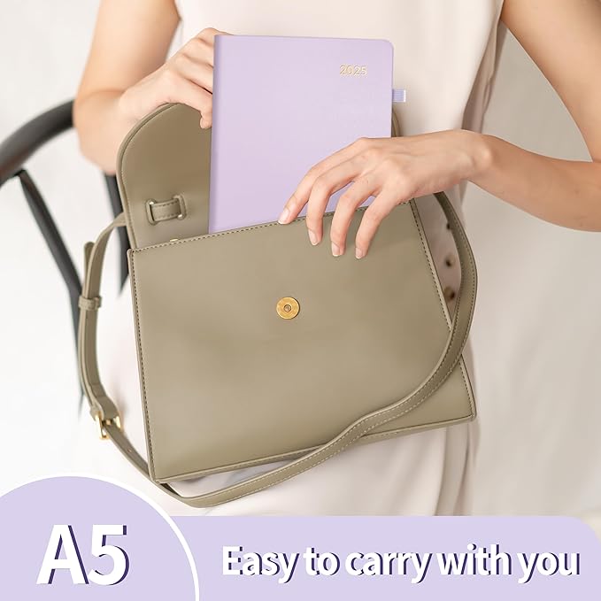 SUNEE 2025 Weekly & Monthly Hardcover Planner 5.5" x 8.3" - 12 Month (January 2025 - December 2025), Small Hardcover Planner, Pocket, Notes, 100 GSM Paper, Purple