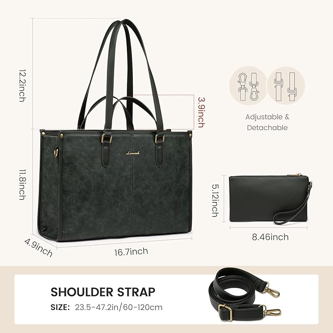 LOVEVOOK Laptop Bag for Women,15.6 inch Work Bags with Clutch, Vintage Leather Laptop Tote Bag,Computer Bag Laptop Purse, Briefcase Tote Bag Shoulder Bag Handbag for Business Office Teacher
