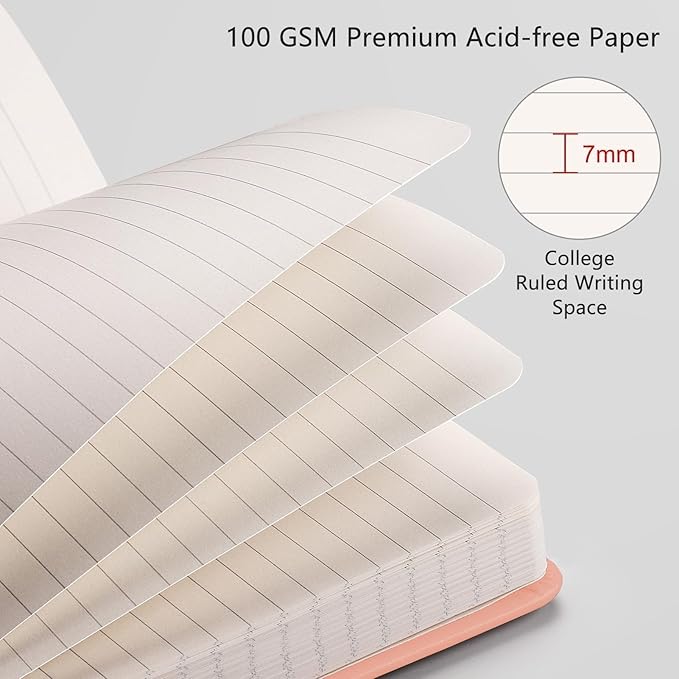 RETTACY Journaling Notebooks, A5 Lined Notebook Journal with 320 Numbered Pages, 5.7'' × 8.3'', Medium Size, Journal Notebook for Writing, Work, Leather Hardcover, 100 GSM Thick Paper (Pink)