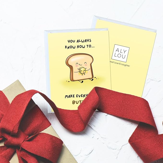 ALY LOU Anniversary Card for Her Him/Girlfriend Wife/Husband Boyfriend, Friendship Thank You Birthday Kawaii Greeting Card (Everything Butter)