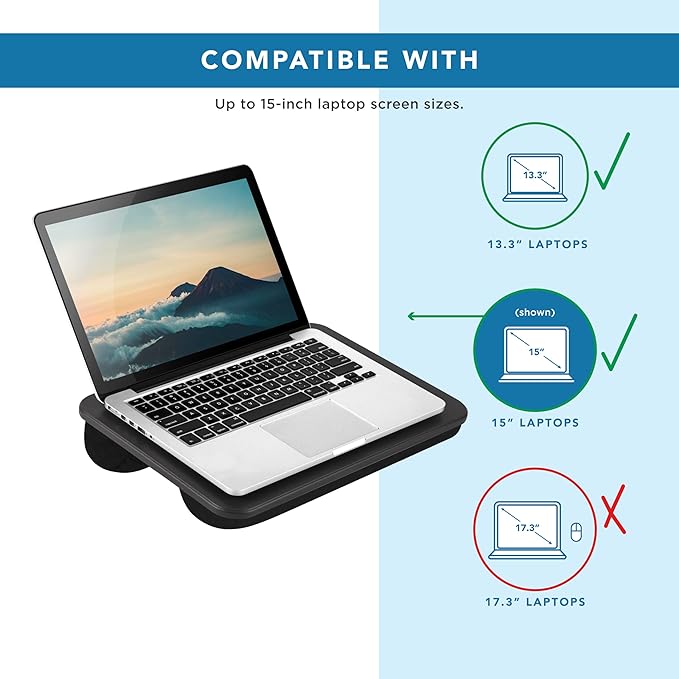 LAPGEAR Compact Lap Desk - Black - Fits up to 15 Inch Laptops - Style No. 43108