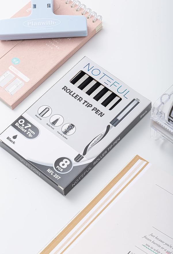 Liquid Ink Rollerball Pens, 0.7mm Medium Point Tip, Rolling pen for Drawing, Journaling and Smooth Writing (Black, 1 Count (Pack of 8))