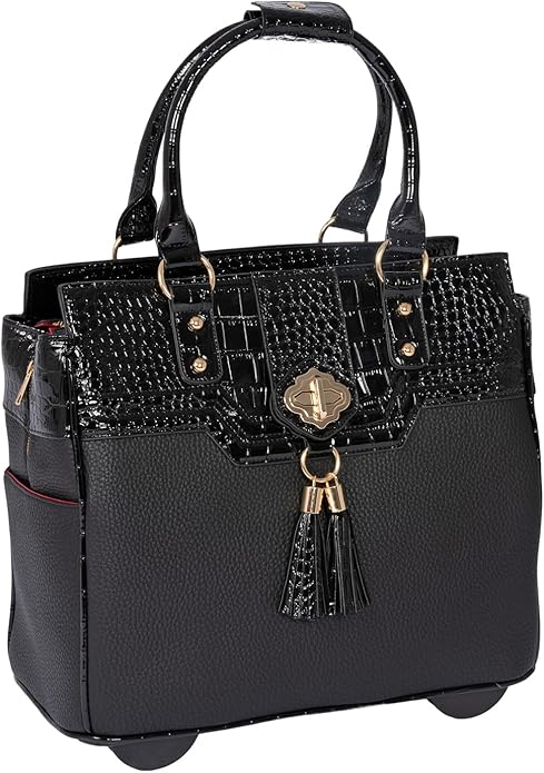 JKM and Company Alligator Compatible With Computer iPad, Laptop Tablet Rolling Tote Bag Briefcase Carryall Bag