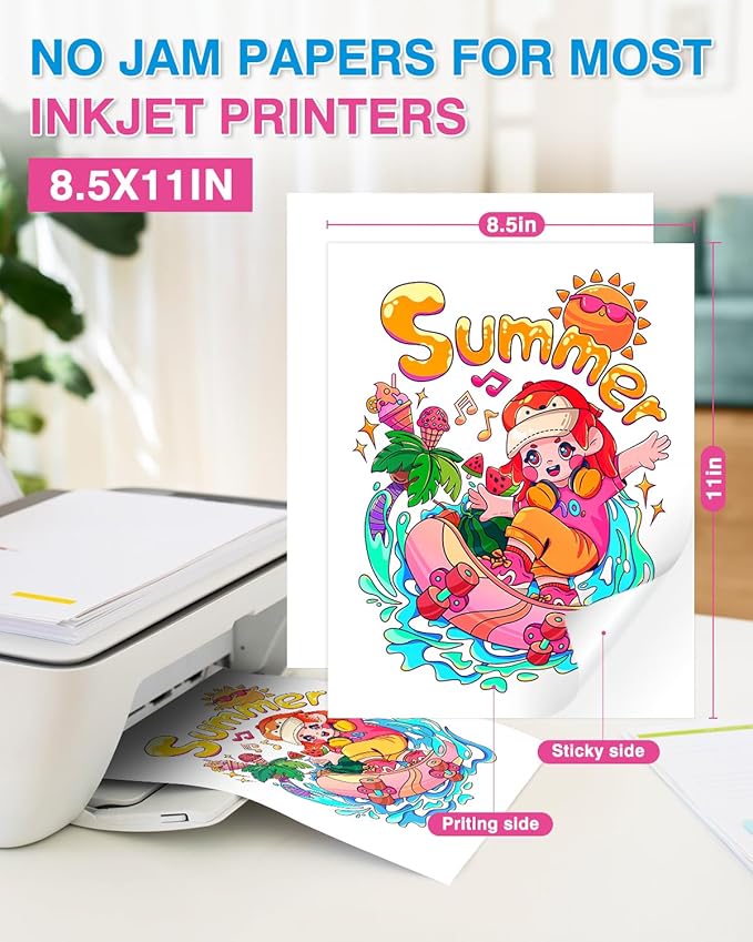 QYH Sticker Paper for Inkjet Printer - 240 Sheets White Matte Printable Vinyl Sticker Papers 8.5x11 In Labels Waterproof Stickers for Cutter, Crafts, Scrapbooking Dries Quickly & Tear Resistant