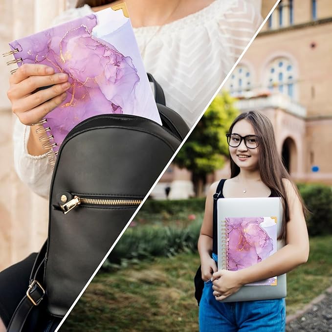 A4 Spiral Notebooks for Work, 300 Pages Lined Spiral Journal Notebook, 5 Subject College Ruled Journals for Writing, 11”x9.25''Journaling Notebooks for School Office Supplies (Purple Marble)