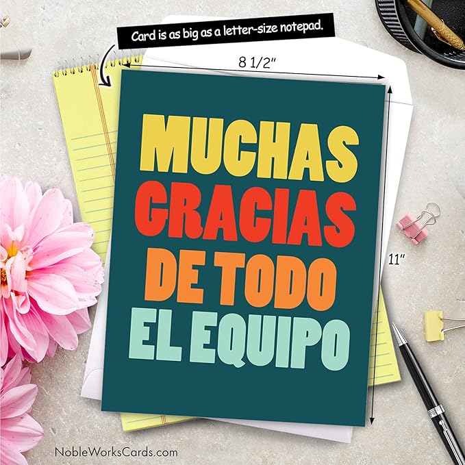 NobleWorks - Large Group Thank You Card in Spanish (8.5 x 11 Inch) Gratitude, Appreciation Gift - Big Thanks From The Team-Spanish J6884TYG-SL-US