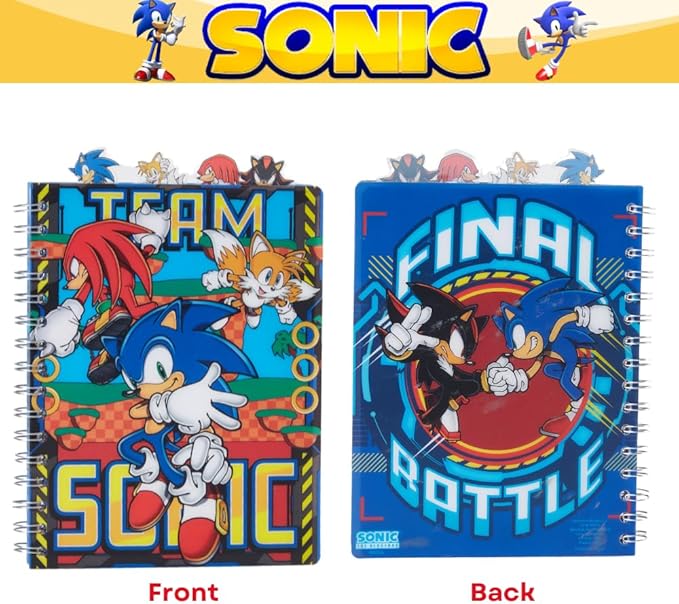 Innovative Designs Sonic the Hedgehog Tab Journal Notebook, Spiral Bound, 96 Lined Pages, 8 x 7 inches, Blue