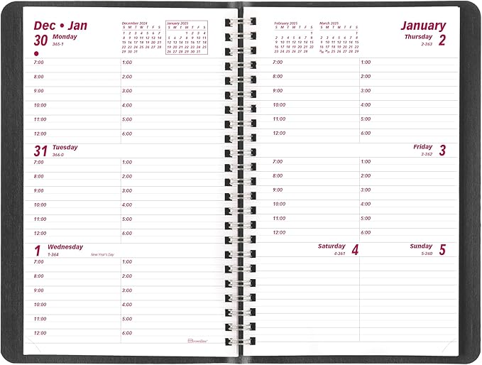 Brownline® 2025 Essential Weekly Planner, Appointment Book, 12 Months, January to December, Twin-Wire Binding, 8" x 5", Black (CB75.BLK-25)