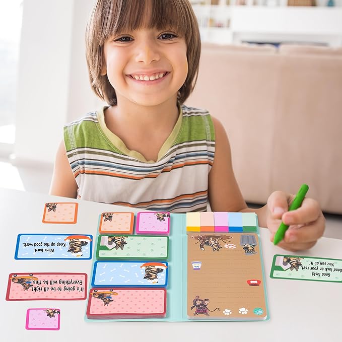 B1ykin Sticky Notes Set - Cartoon Theme Cute Self-Stick Notes Pad Teacher Appreciation Gifts， Self-Adhesive Writing Memo Pages Sticky to Do Notepad for Kids Employee School Office (German Shepherd)