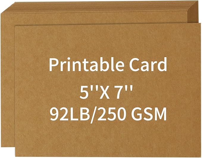 50 Pack 5x7 Kraft Cardstock Paper, Thick Index Card for Printer, 92lb/250GSM Heavyweight Blank Card, Postcards, Wedding Invitation, DIY Crafting, Greeting Card Making