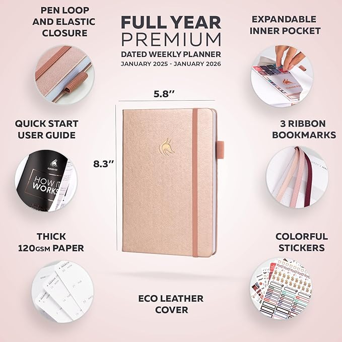 Clever Fox Dated Planner Premium Edition – 2025-2026 Weekly Planner for Planning, Goal Setting & Time Management – Planner Notebook with Habit Tracker & to-do List – A5 Size (Rose Gold)
