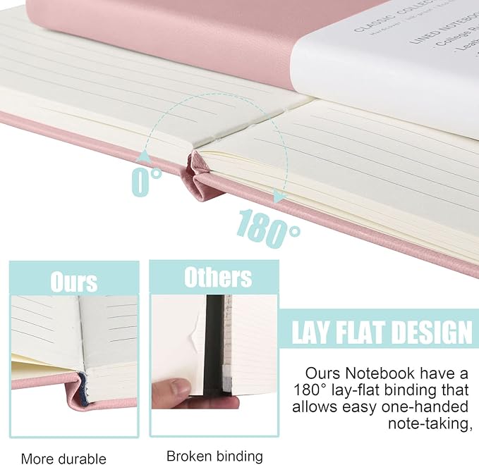 Lined Journal Notebook, (pink), 160 Pages, Medium 5.7 inches x 8 inches - 100 gsm Thick Paper, Hardcover