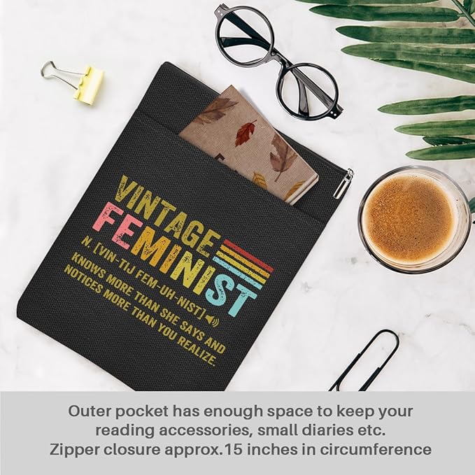 Book Themed Gifts Waterproof Book Sleeve Book Pouch Feminism Equality Rights Reading Gifts for Women Friend Book Covers for Paperbacks Book Accessories Book Protector with Zipper and Front Pocket
