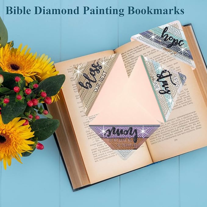 Diamond Art Painting Bookmarks,8Pcs DIY Cute Diamond Art Kits for Adults, Corner Bookmarks Small Crafts Kit for Women Book Lovers (Bible)