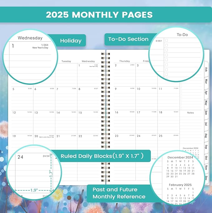 2025 Planner - Planner 2025, Jan 2025 - Dec 2025, 2025 Planner Weekly and Monthly, 8.5" x 11" 2025 Calendar Monthly Planner with Tabs & Pocket, Flexible Cover - Blue Floral