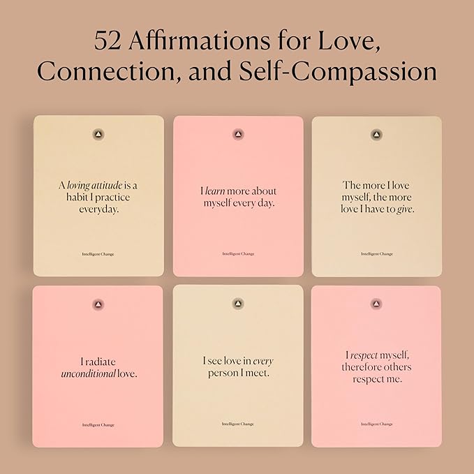 Intelligent Change 52 Mindful Affirmation Cards for Love and Relationships, Daily Words of Inspiration, Self Care Positive Affirmation Cards for Women with Stand, Gifts For Women, Mothers Day Gifts