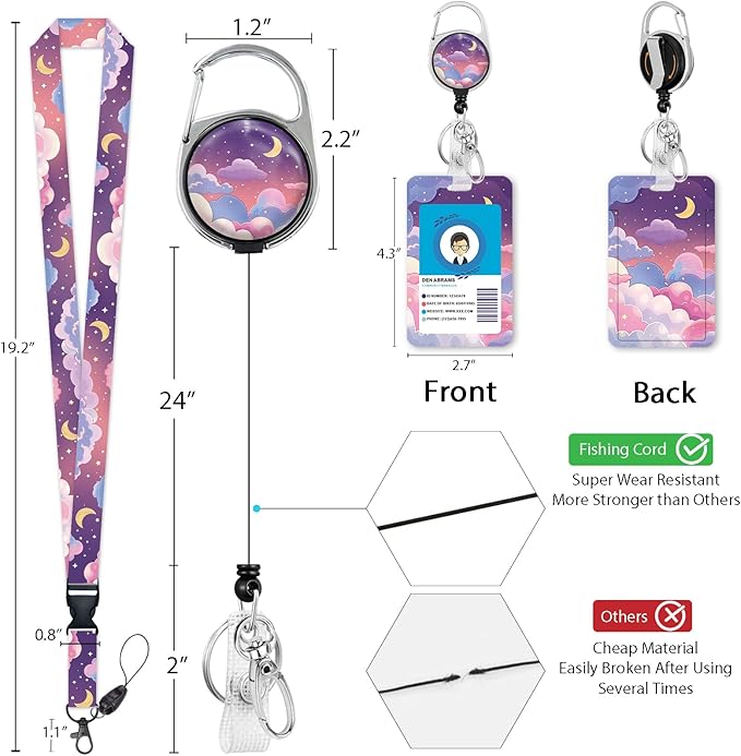Giancomics Lanyards for Id Badges, Colorful Clouds ID Badge Holder with Retractable Reel, Lanyard with Keychain Clip Name Tag Cute Card Holder for Teacher Women Work Office